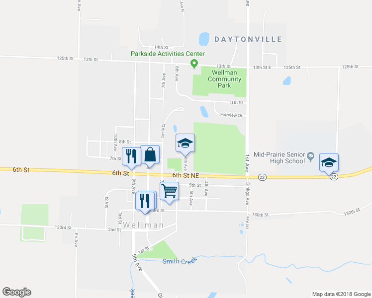 map of restaurants, bars, coffee shops, grocery stores, and more near 6th Ave in Wellman