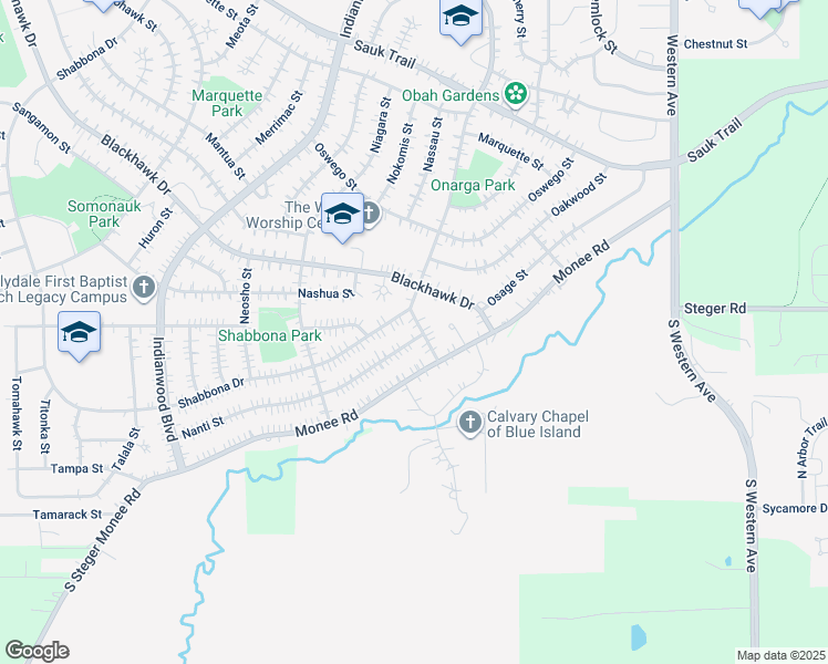 map of restaurants, bars, coffee shops, grocery stores, and more near 414 South Orchard Drive in Park Forest
