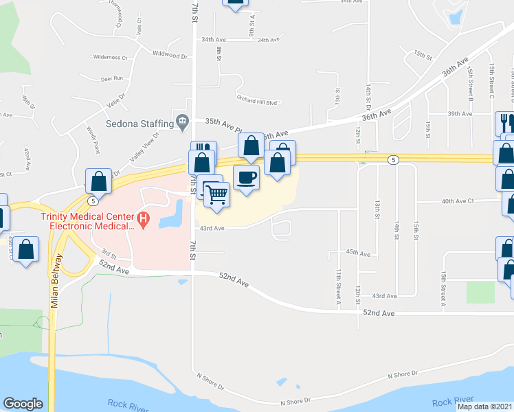 map of restaurants, bars, coffee shops, grocery stores, and more near 900 42nd Avenue Drive in Moline