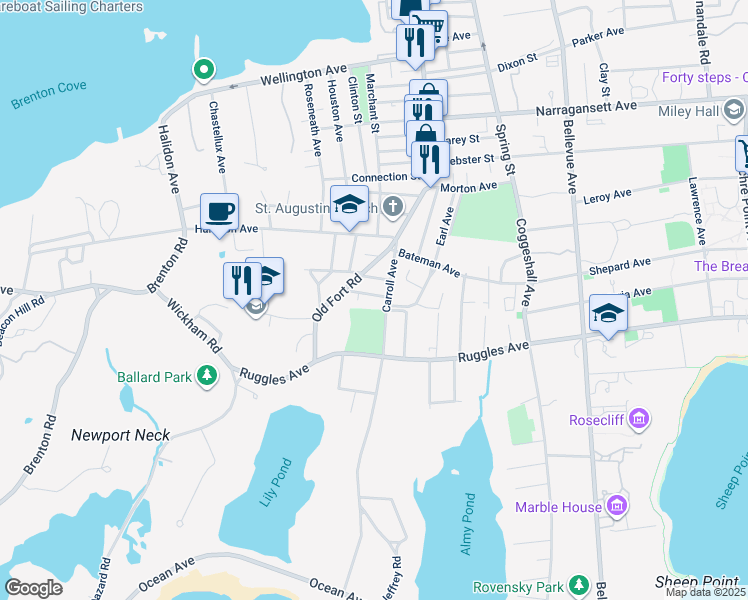 map of restaurants, bars, coffee shops, grocery stores, and more near 9 Harold Street in Newport