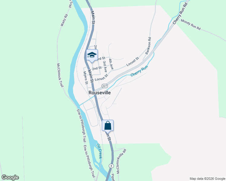 map of restaurants, bars, coffee shops, grocery stores, and more near 28 Mechanic Street in Rouseville