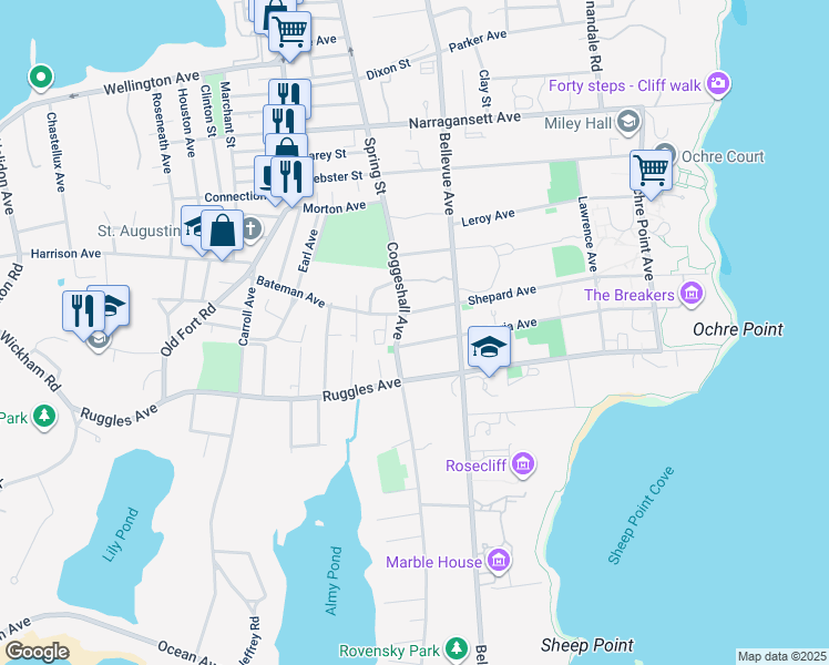 map of restaurants, bars, coffee shops, grocery stores, and more near 10 Victoria Avenue in Newport