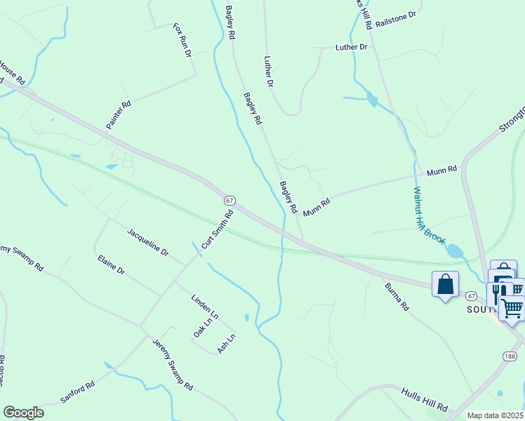 map of restaurants, bars, coffee shops, grocery stores, and more near 1035 Southford Road in Southbury