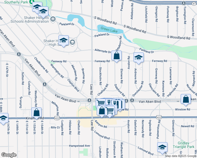 map of restaurants, bars, coffee shops, grocery stores, and more near 3336 Stockholm Road in Shaker Heights