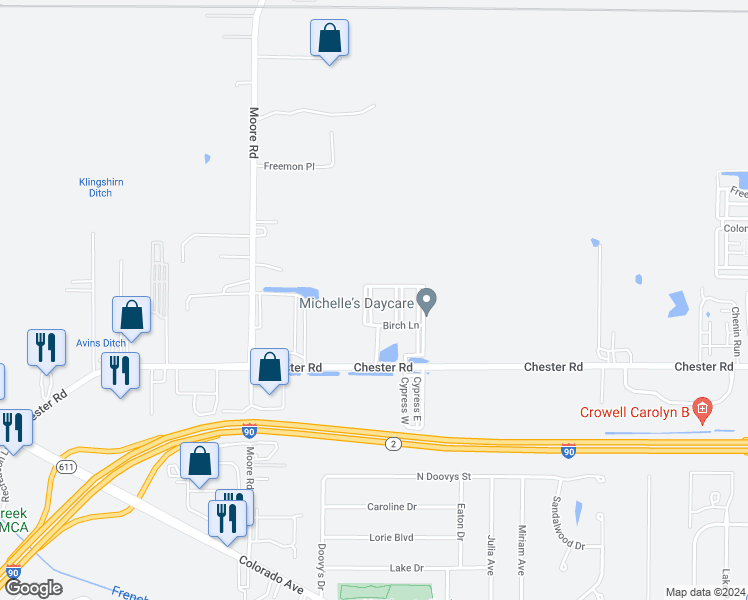 map of restaurants, bars, coffee shops, grocery stores, and more near 1449 Mulberry Lane in Avon
