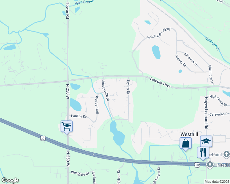 map of restaurants, bars, coffee shops, grocery stores, and more near 237 Lincoln Hills Drive in Valparaiso