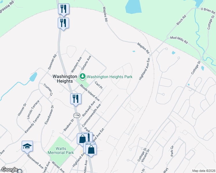 map of restaurants, bars, coffee shops, grocery stores, and more near 171 Rockwell Avenue in Middletown