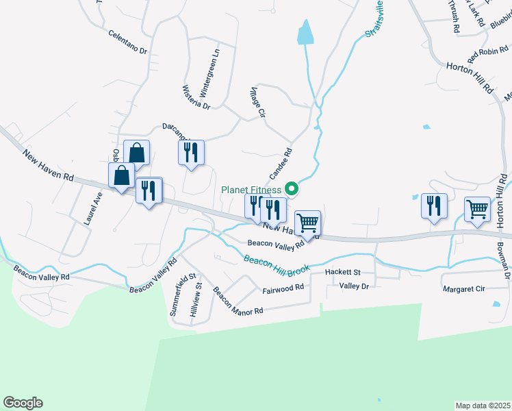 map of restaurants, bars, coffee shops, grocery stores, and more near 29 Candee Road in Naugatuck