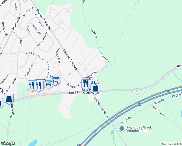 map of restaurants, bars, coffee shops, grocery stores, and more near 94 Inwood Road in Middletown
