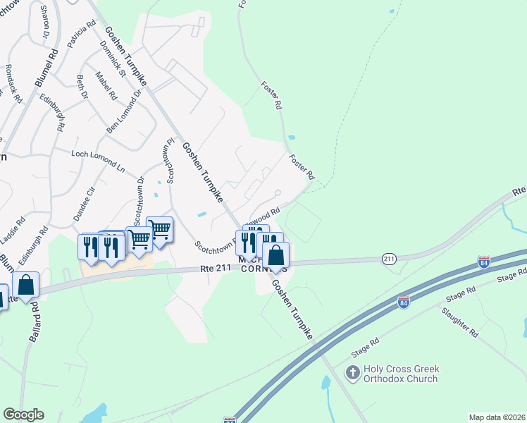 map of restaurants, bars, coffee shops, grocery stores, and more near 94 Inwood Road in Middletown