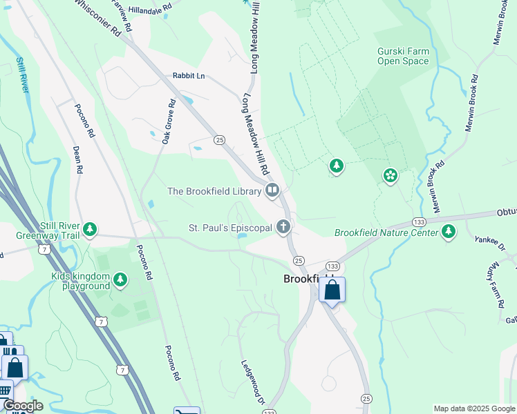 map of restaurants, bars, coffee shops, grocery stores, and more near 184 Whisconier Road in Brookfield