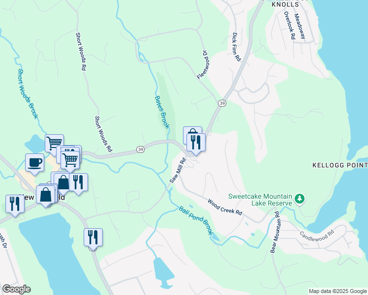 map of restaurants, bars, coffee shops, grocery stores, and more near 67 Connecticut 39 in New Fairfield
