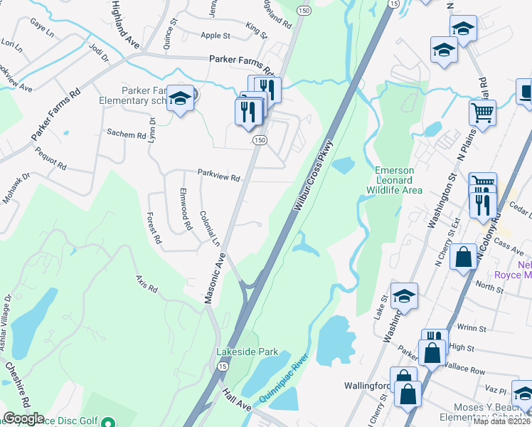 map of restaurants, bars, coffee shops, grocery stores, and more near 12 North Turnpike Road in Wallingford