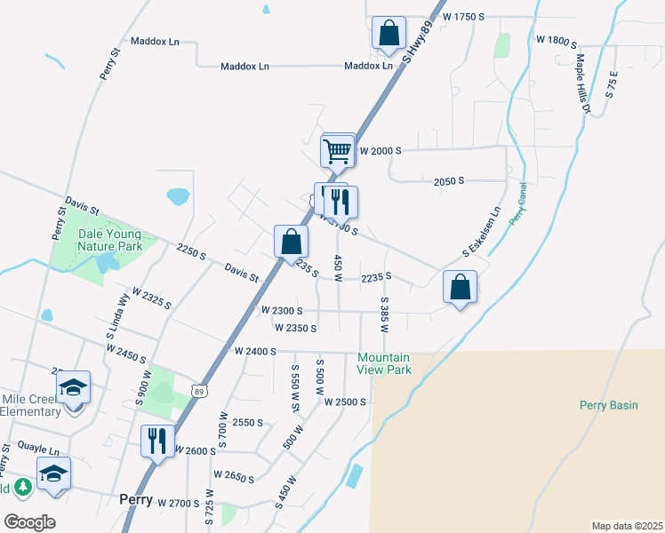 map of restaurants, bars, coffee shops, grocery stores, and more near 520 Wasatch Hills Drive in Brigham City