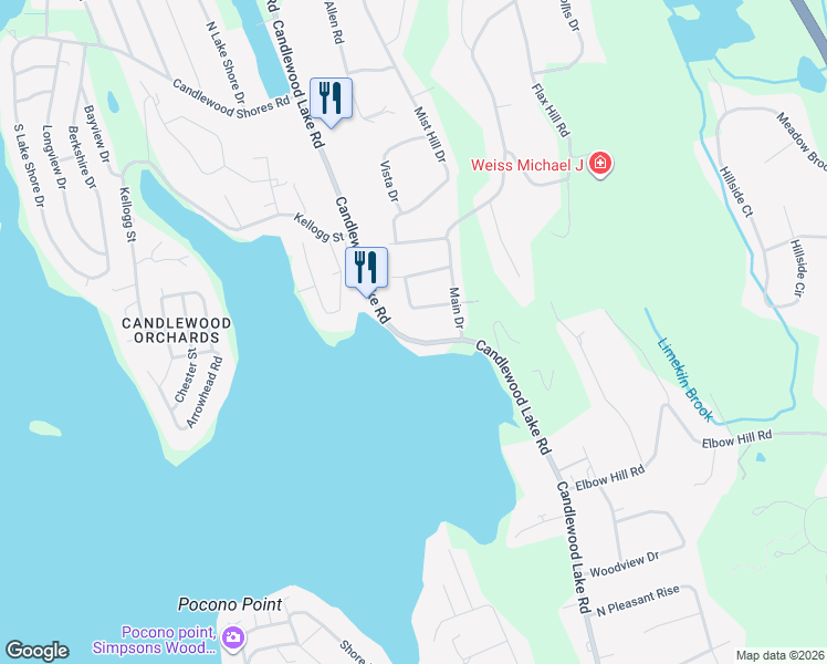 map of restaurants, bars, coffee shops, grocery stores, and more near 270 Candlewood Lake Road in Brookfield