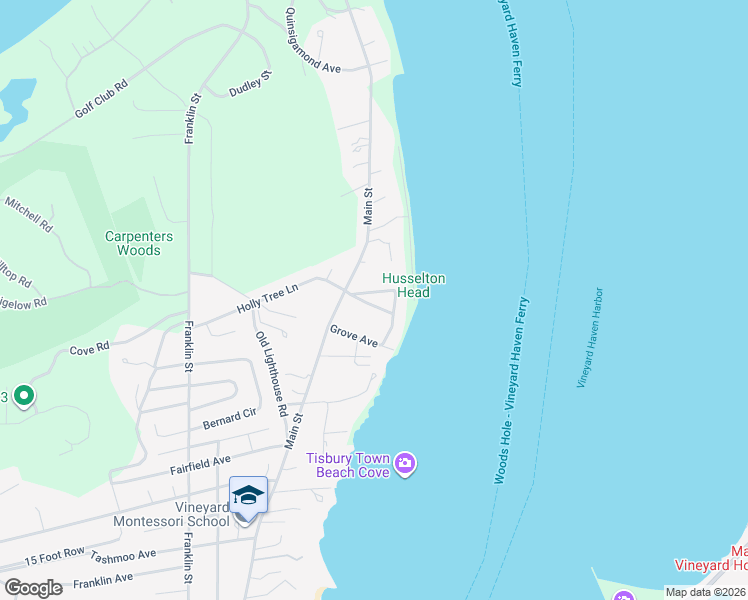 map of restaurants, bars, coffee shops, grocery stores, and more near 45 Pine Tree Lane in Tisbury