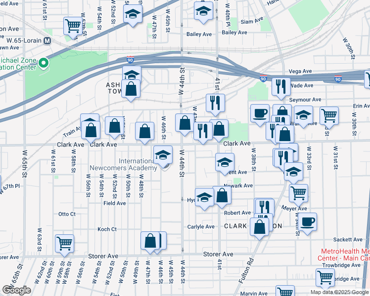 map of restaurants, bars, coffee shops, grocery stores, and more near 3124 West 43rd Street in Cleveland