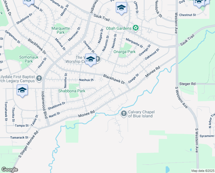 map of restaurants, bars, coffee shops, grocery stores, and more near 414 South Orchard Drive in Park Forest