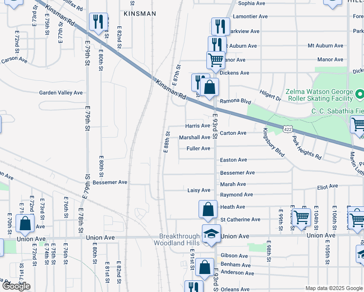 map of restaurants, bars, coffee shops, grocery stores, and more near 8918 Fuller Avenue in Cleveland