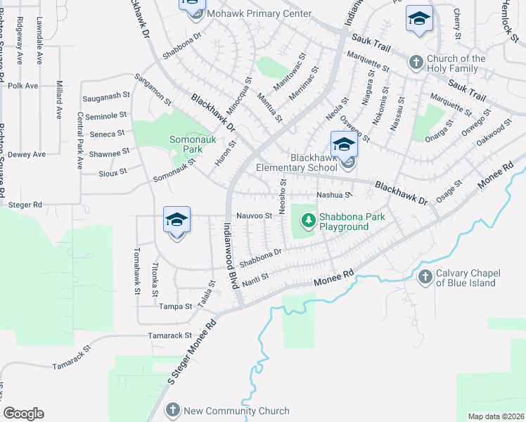 map of restaurants, bars, coffee shops, grocery stores, and more near 173 Nauvoo Street in Park Forest