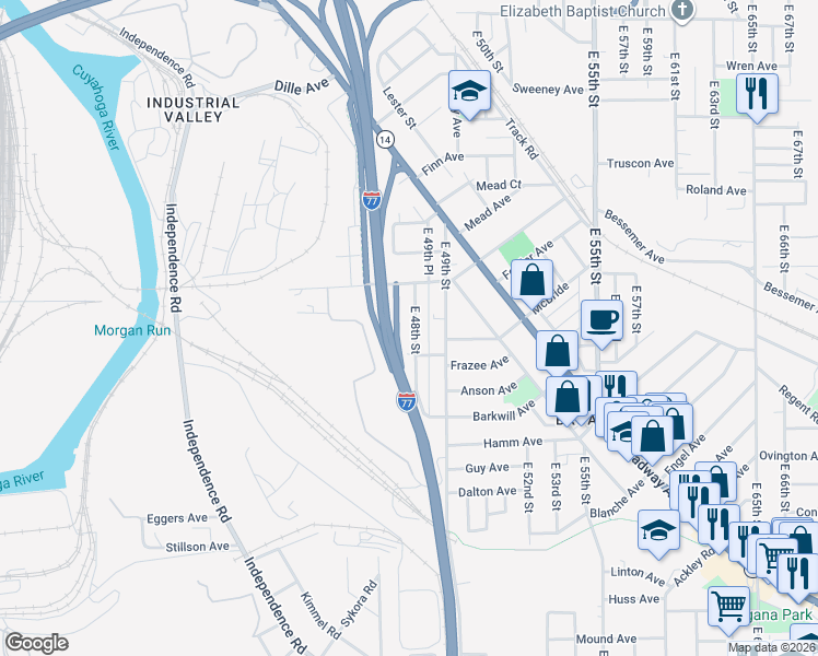 map of restaurants, bars, coffee shops, grocery stores, and more near 3258 East 48th Street in Cleveland