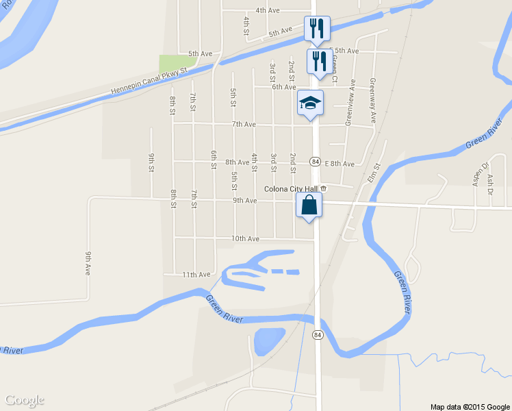 map of restaurants, bars, coffee shops, grocery stores, and more near 912 4th Street in Colona