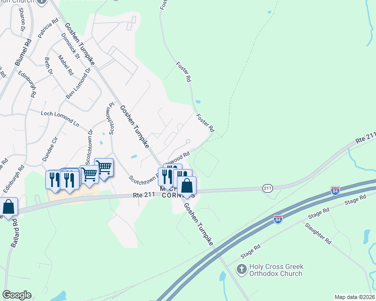 map of restaurants, bars, coffee shops, grocery stores, and more near 44 Inwood Road in Middletown