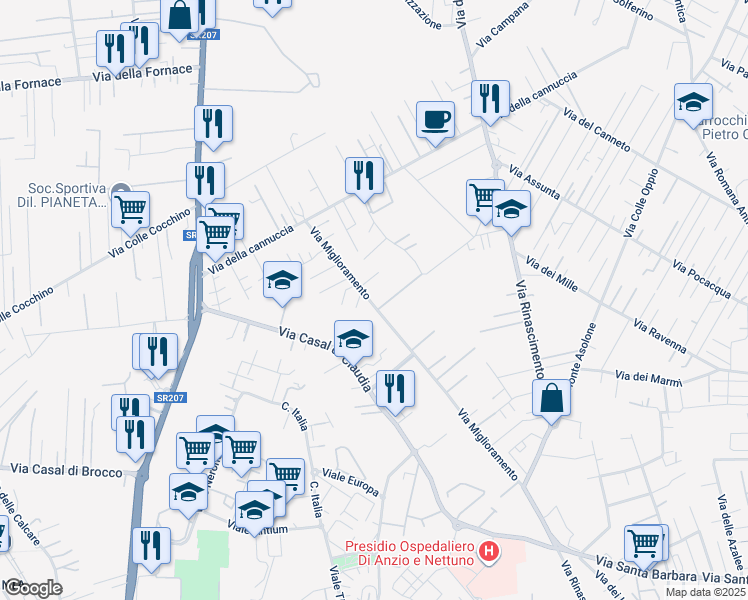 map of restaurants, bars, coffee shops, grocery stores, and more near 35 Via Miglioramento in Anzio
