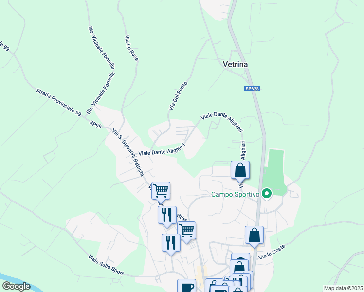 map of restaurants, bars, coffee shops, grocery stores, and more near Viale Dante Alighieri in Pontecorvo