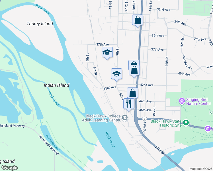 map of restaurants, bars, coffee shops, grocery stores, and more near 806 42nd St in Rock Island