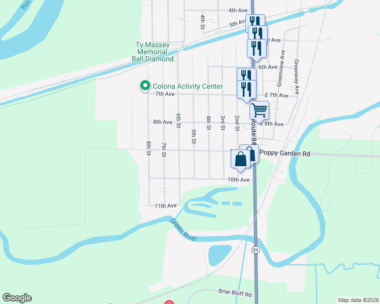map of restaurants, bars, coffee shops, grocery stores, and more near 901 5th Street in Colona