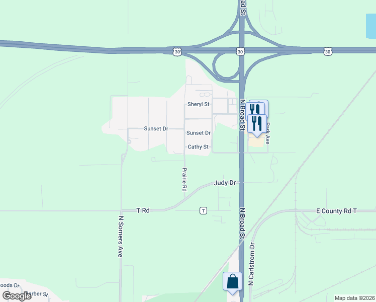 map of restaurants, bars, coffee shops, grocery stores, and more near 4217 Prairie Road in Fremont