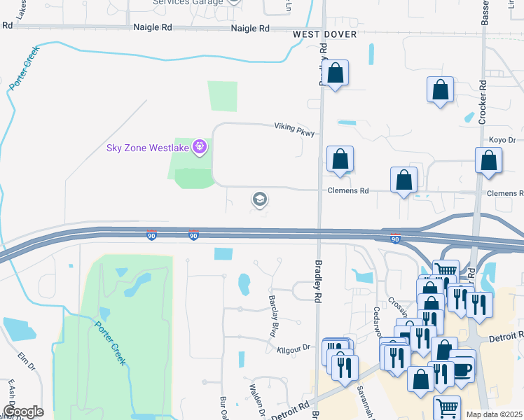 map of restaurants, bars, coffee shops, grocery stores, and more near 31001 Clemens Road in Westlake