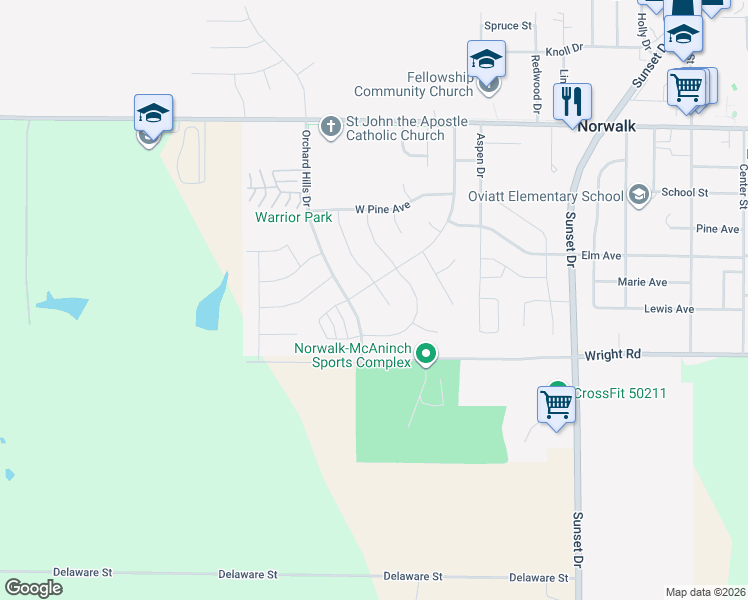 map of restaurants, bars, coffee shops, grocery stores, and more near 308 Rellim Drive in Norwalk