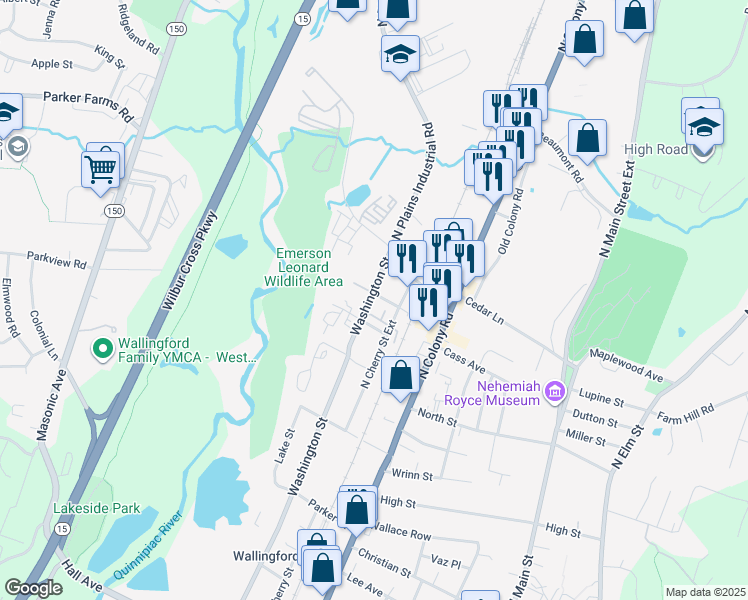map of restaurants, bars, coffee shops, grocery stores, and more near 6 Christoni Lane in Wallingford