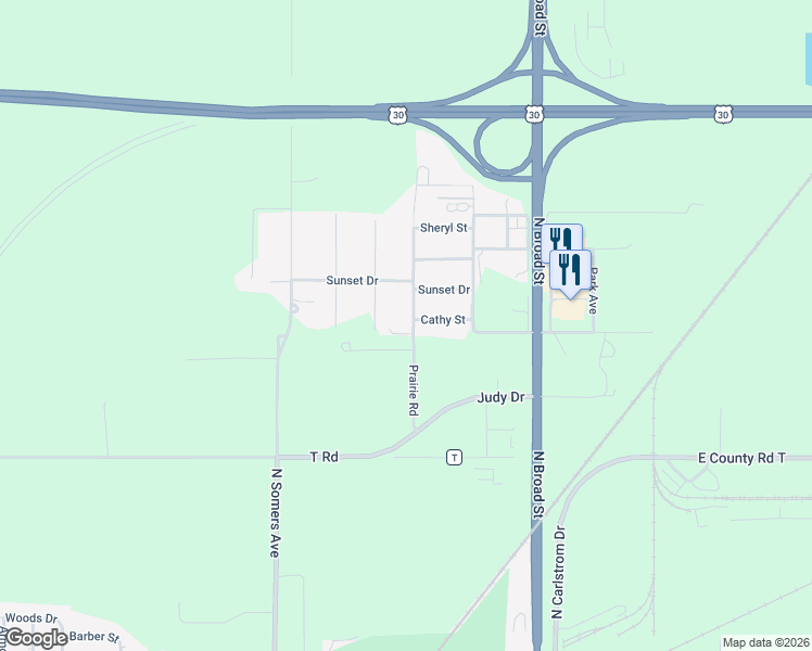 map of restaurants, bars, coffee shops, grocery stores, and more near 4217 Prairie Road in Fremont