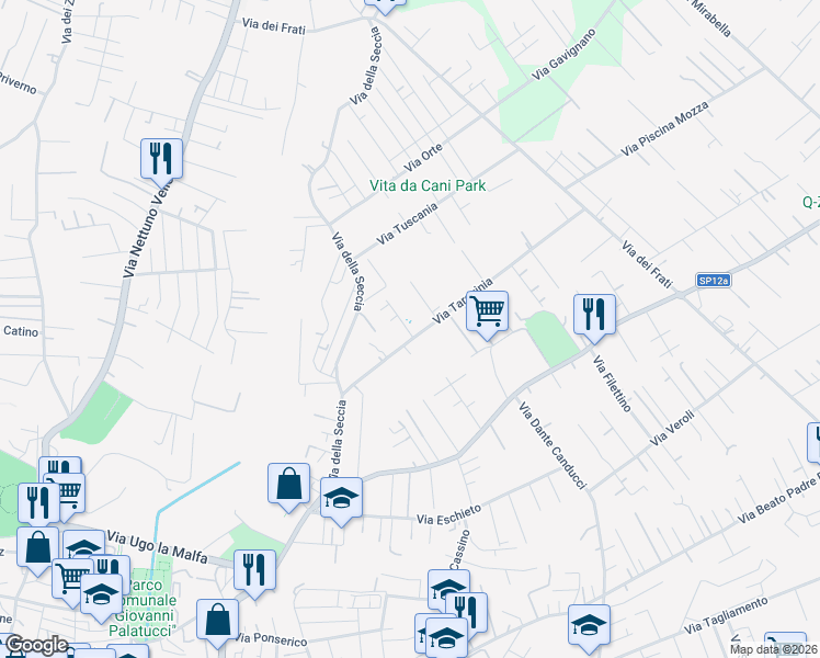 map of restaurants, bars, coffee shops, grocery stores, and more near 8 Via Oriolo Romano in Nettuno