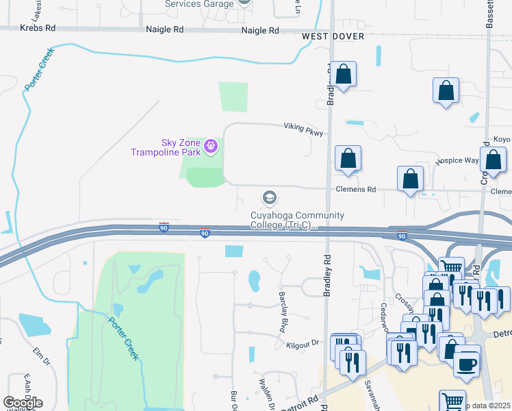 map of restaurants, bars, coffee shops, grocery stores, and more near 1224 Bradley Road in Westlake