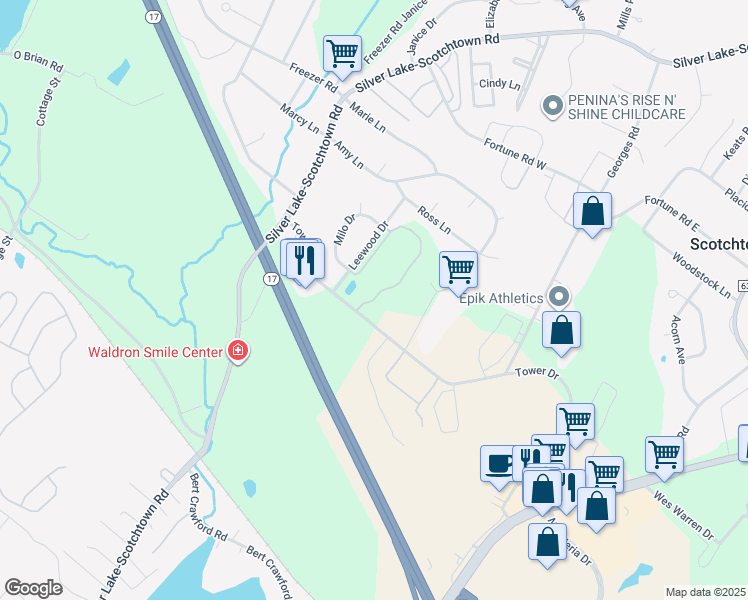 map of restaurants, bars, coffee shops, grocery stores, and more near 100 Tower Ridge Circle in Scotchtown