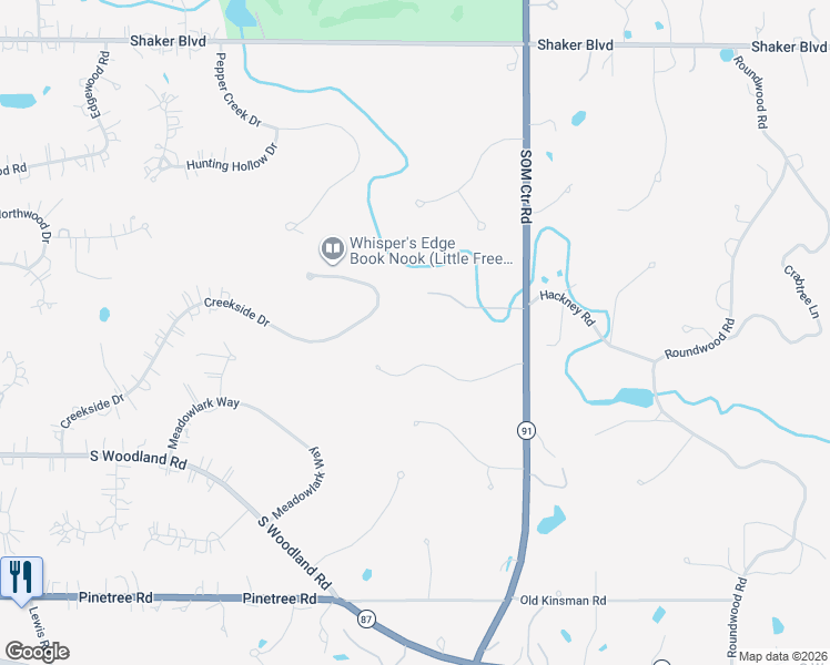 map of restaurants, bars, coffee shops, grocery stores, and more near 32830 Creekside Drive in Pepper Pike