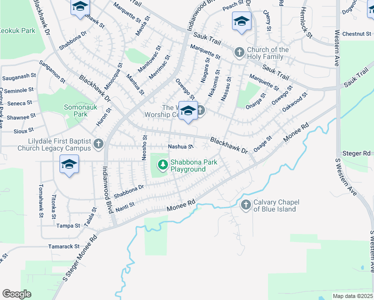 map of restaurants, bars, coffee shops, grocery stores, and more near 113 Nashua Street in Park Forest