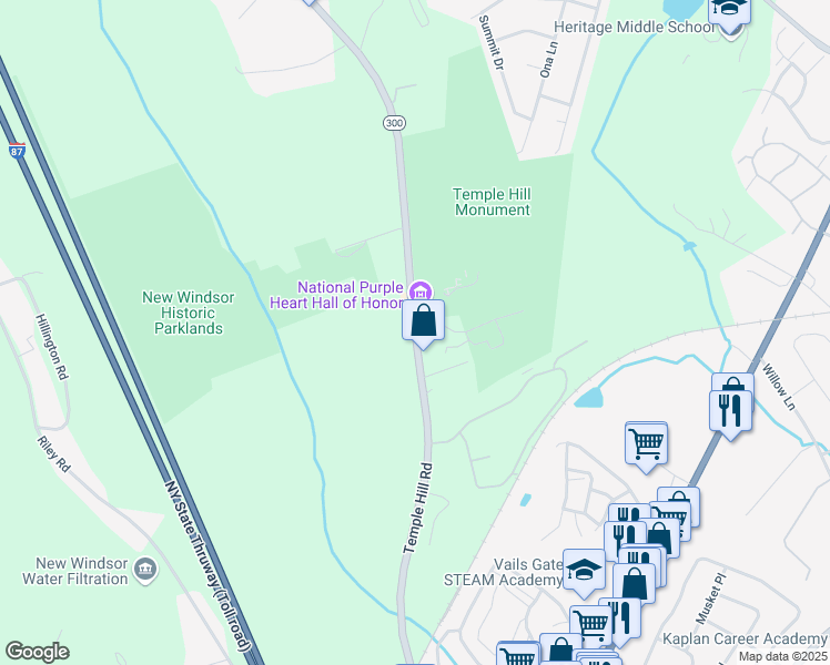 map of restaurants, bars, coffee shops, grocery stores, and more near Temple Hill Road in Orange County