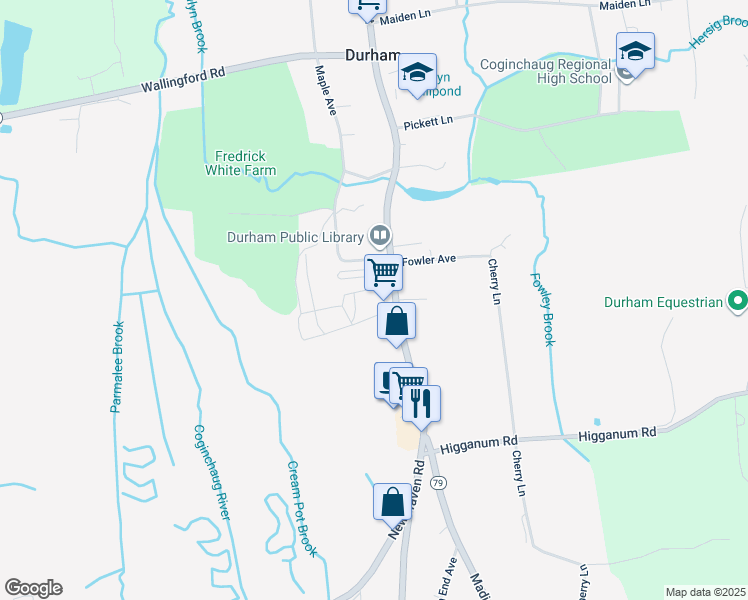 map of restaurants, bars, coffee shops, grocery stores, and more near 38 Town House Road in Durham