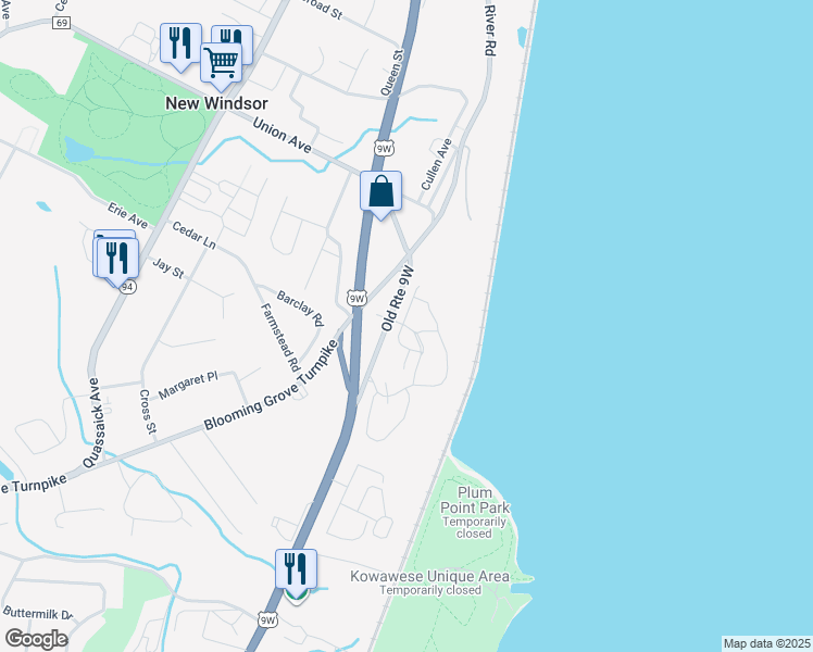 map of restaurants, bars, coffee shops, grocery stores, and more near 512 Barberry Lane in New Windsor