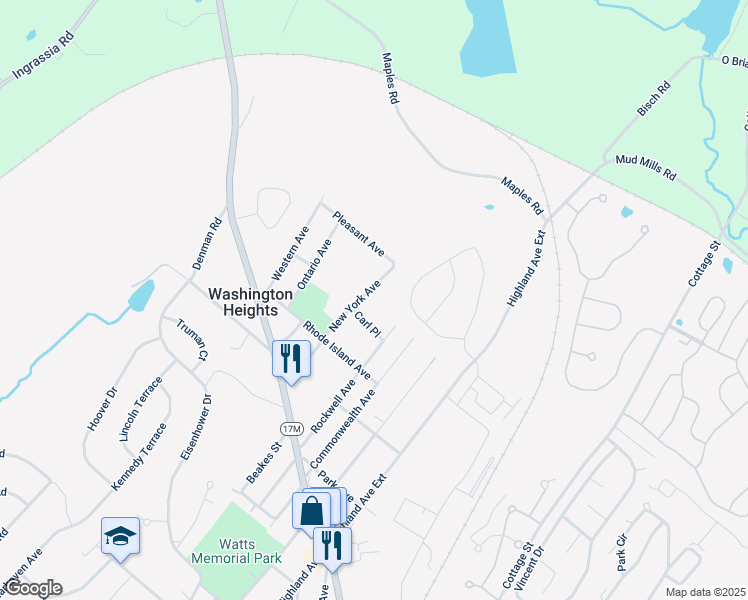 map of restaurants, bars, coffee shops, grocery stores, and more near 54 New York Avenue in Middletown