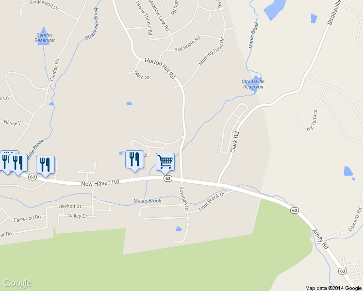 map of restaurants, bars, coffee shops, grocery stores, and more near 150 Horton Hill Road in Naugatuck