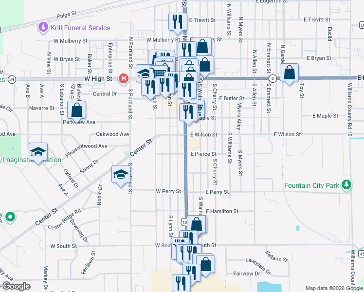 map of restaurants, bars, coffee shops, grocery stores, and more near 409 South Lynn Street in Bryan