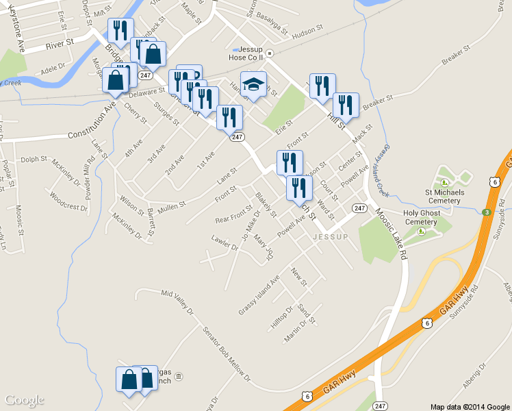 map of restaurants, bars, coffee shops, grocery stores, and more near 800 Lawler Dr in Jessup