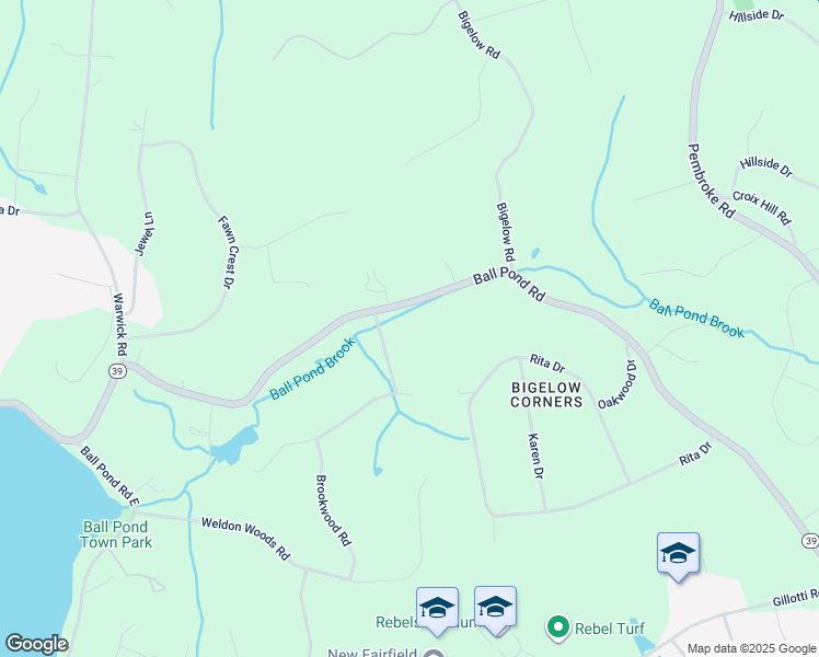 map of restaurants, bars, coffee shops, grocery stores, and more near 1B Meadowbrook Road in New Fairfield