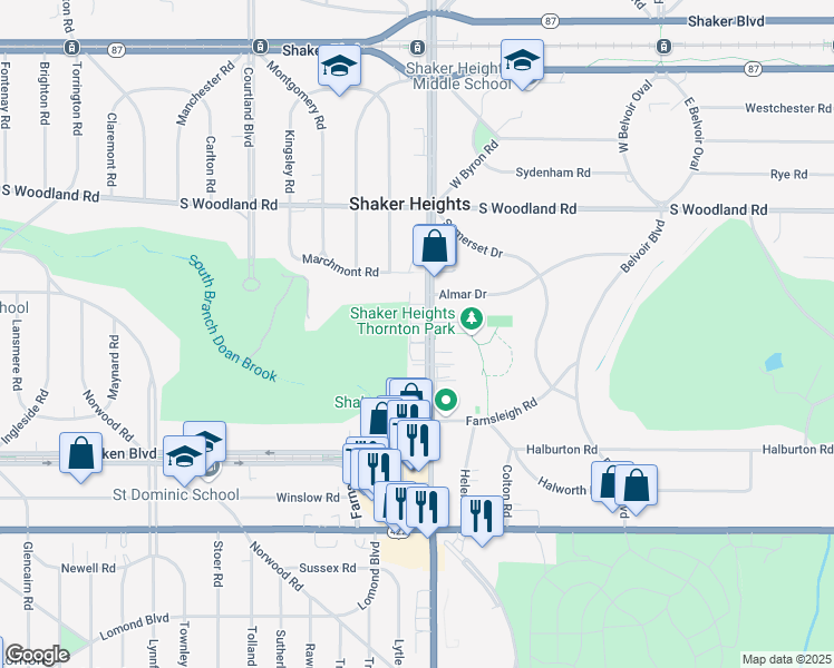 map of restaurants, bars, coffee shops, grocery stores, and more near in Shaker Heights